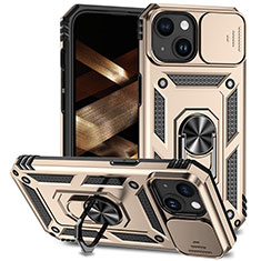 Custodia Silicone e Plastica Opaca Cover con Magnetico Anello Supporto MQ1 per Apple iPhone 13 Oro