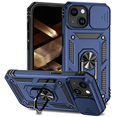 Custodia Silicone e Plastica Opaca Cover con Magnetico Anello Supporto MQ1 per Apple iPhone 14 Blu