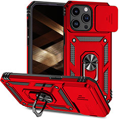 Custodia Silicone e Plastica Opaca Cover con Magnetico Anello Supporto MQ1 per Apple iPhone 14 Pro Rosso