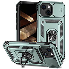 Custodia Silicone e Plastica Opaca Cover con Magnetico Anello Supporto MQ1 per Apple iPhone 14 Verde