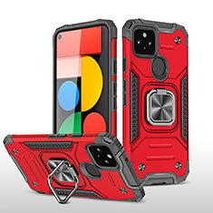 Custodia Silicone e Plastica Opaca Cover con Magnetico Anello Supporto MQ1 per Google Pixel 5 Rosso