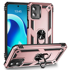 Custodia Silicone e Plastica Opaca Cover con Magnetico Anello Supporto MQ1 per Motorola Moto G 5G (2023) Oro Rosa