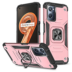 Custodia Silicone e Plastica Opaca Cover con Magnetico Anello Supporto MQ1 per Realme 9i 4G Oro Rosa