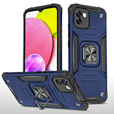 Custodia Silicone e Plastica Opaca Cover con Magnetico Anello Supporto MQ1 per Samsung Galaxy A03 Blu