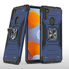Custodia Silicone e Plastica Opaca Cover con Magnetico Anello Supporto MQ1 per Samsung Galaxy A11 Blu