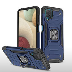 Custodia Silicone e Plastica Opaca Cover con Magnetico Anello Supporto MQ1 per Samsung Galaxy A12 Blu