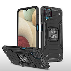 Custodia Silicone e Plastica Opaca Cover con Magnetico Anello Supporto MQ1 per Samsung Galaxy A12 Nero