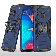 Custodia Silicone e Plastica Opaca Cover con Magnetico Anello Supporto MQ1 per Samsung Galaxy A20 Blu