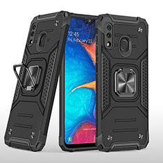 Custodia Silicone e Plastica Opaca Cover con Magnetico Anello Supporto MQ1 per Samsung Galaxy A20 Nero