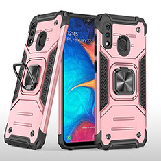 Custodia Silicone e Plastica Opaca Cover con Magnetico Anello Supporto MQ1 per Samsung Galaxy A20 Oro Rosa