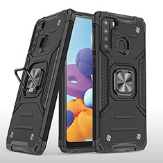 Custodia Silicone e Plastica Opaca Cover con Magnetico Anello Supporto MQ1 per Samsung Galaxy A21 Nero
