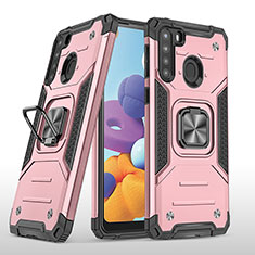 Custodia Silicone e Plastica Opaca Cover con Magnetico Anello Supporto MQ1 per Samsung Galaxy A21 Oro Rosa