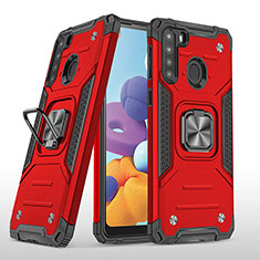 Custodia Silicone e Plastica Opaca Cover con Magnetico Anello Supporto MQ1 per Samsung Galaxy A21 Rosso