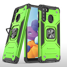 Custodia Silicone e Plastica Opaca Cover con Magnetico Anello Supporto MQ1 per Samsung Galaxy A21 Verde