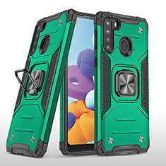 Custodia Silicone e Plastica Opaca Cover con Magnetico Anello Supporto MQ1 per Samsung Galaxy A21 Verde Notte