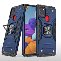Custodia Silicone e Plastica Opaca Cover con Magnetico Anello Supporto MQ1 per Samsung Galaxy A21s Blu