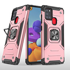 Custodia Silicone e Plastica Opaca Cover con Magnetico Anello Supporto MQ1 per Samsung Galaxy A21s Oro Rosa