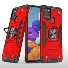 Custodia Silicone e Plastica Opaca Cover con Magnetico Anello Supporto MQ1 per Samsung Galaxy A21s Rosso