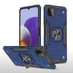 Custodia Silicone e Plastica Opaca Cover con Magnetico Anello Supporto MQ1 per Samsung Galaxy A22 5G Blu