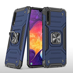 Custodia Silicone e Plastica Opaca Cover con Magnetico Anello Supporto MQ1 per Samsung Galaxy A30S Blu