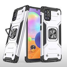 Custodia Silicone e Plastica Opaca Cover con Magnetico Anello Supporto MQ1 per Samsung Galaxy A31 Argento