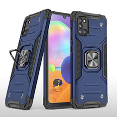 Custodia Silicone e Plastica Opaca Cover con Magnetico Anello Supporto MQ1 per Samsung Galaxy A31 Blu