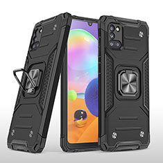 Custodia Silicone e Plastica Opaca Cover con Magnetico Anello Supporto MQ1 per Samsung Galaxy A31 Nero