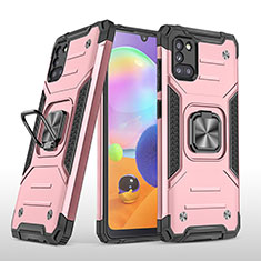 Custodia Silicone e Plastica Opaca Cover con Magnetico Anello Supporto MQ1 per Samsung Galaxy A31 Oro Rosa