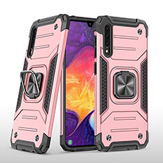 Custodia Silicone e Plastica Opaca Cover con Magnetico Anello Supporto MQ1 per Samsung Galaxy A50 Oro Rosa