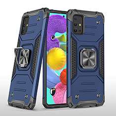 Custodia Silicone e Plastica Opaca Cover con Magnetico Anello Supporto MQ1 per Samsung Galaxy A51 4G Blu