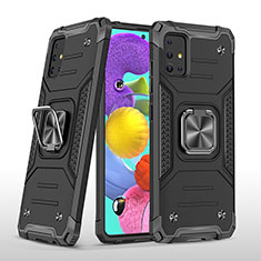 Custodia Silicone e Plastica Opaca Cover con Magnetico Anello Supporto MQ1 per Samsung Galaxy A51 4G Nero