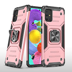 Custodia Silicone e Plastica Opaca Cover con Magnetico Anello Supporto MQ1 per Samsung Galaxy A51 4G Oro Rosa