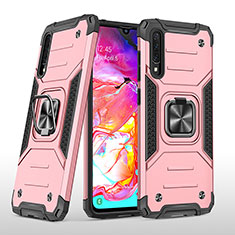 Custodia Silicone e Plastica Opaca Cover con Magnetico Anello Supporto MQ1 per Samsung Galaxy A70 Oro Rosa