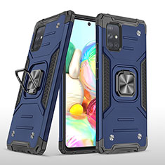 Custodia Silicone e Plastica Opaca Cover con Magnetico Anello Supporto MQ1 per Samsung Galaxy A71 5G Blu