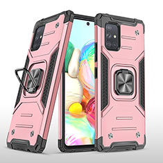 Custodia Silicone e Plastica Opaca Cover con Magnetico Anello Supporto MQ1 per Samsung Galaxy A71 5G Oro Rosa