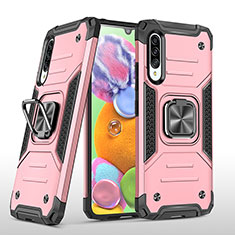 Custodia Silicone e Plastica Opaca Cover con Magnetico Anello Supporto MQ1 per Samsung Galaxy A90 5G Oro Rosa