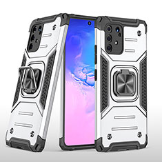 Custodia Silicone e Plastica Opaca Cover con Magnetico Anello Supporto MQ1 per Samsung Galaxy A91 Argento