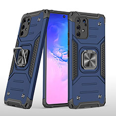 Custodia Silicone e Plastica Opaca Cover con Magnetico Anello Supporto MQ1 per Samsung Galaxy A91 Blu