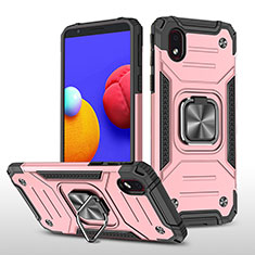 Custodia Silicone e Plastica Opaca Cover con Magnetico Anello Supporto MQ1 per Samsung Galaxy M01 Core Oro Rosa
