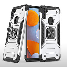 Custodia Silicone e Plastica Opaca Cover con Magnetico Anello Supporto MQ1 per Samsung Galaxy M11 Argento