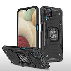 Custodia Silicone e Plastica Opaca Cover con Magnetico Anello Supporto MQ1 per Samsung Galaxy M12 Nero