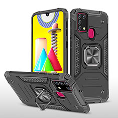 Custodia Silicone e Plastica Opaca Cover con Magnetico Anello Supporto MQ1 per Samsung Galaxy M21s Nero