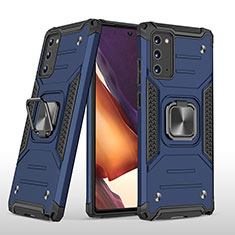 Custodia Silicone e Plastica Opaca Cover con Magnetico Anello Supporto MQ1 per Samsung Galaxy Note 20 5G Blu