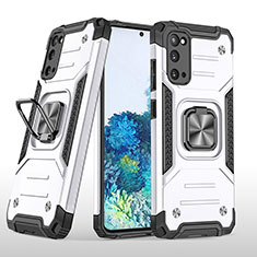 Custodia Silicone e Plastica Opaca Cover con Magnetico Anello Supporto MQ1 per Samsung Galaxy S20 5G Argento