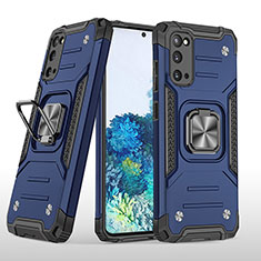 Custodia Silicone e Plastica Opaca Cover con Magnetico Anello Supporto MQ1 per Samsung Galaxy S20 5G Blu