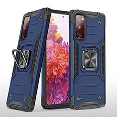 Custodia Silicone e Plastica Opaca Cover con Magnetico Anello Supporto MQ1 per Samsung Galaxy S20 FE 4G Blu