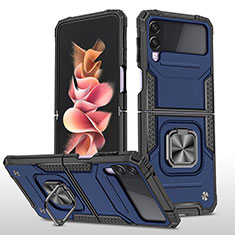 Custodia Silicone e Plastica Opaca Cover con Magnetico Anello Supporto MQ1 per Samsung Galaxy Z Flip3 5G Blu