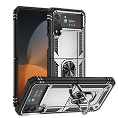 Custodia Silicone e Plastica Opaca Cover con Magnetico Anello Supporto MQ1 per Samsung Galaxy Z Flip4 5G Argento