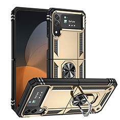Custodia Silicone e Plastica Opaca Cover con Magnetico Anello Supporto MQ1 per Samsung Galaxy Z Flip4 5G Oro