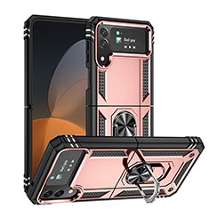 Custodia Silicone e Plastica Opaca Cover con Magnetico Anello Supporto MQ1 per Samsung Galaxy Z Flip4 5G Oro Rosa